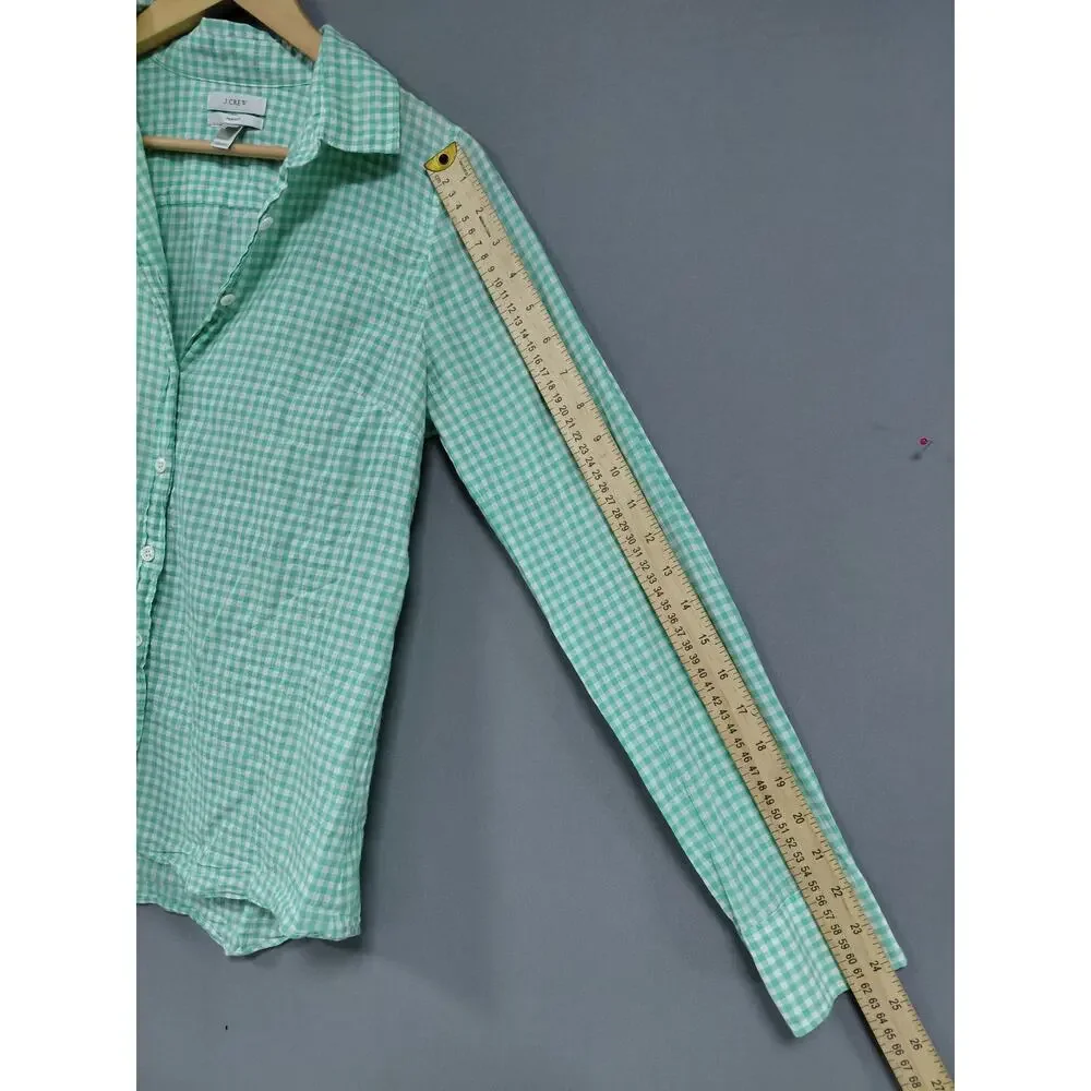 J.CREW Perfect Green Gingham Button-Up Shirt Long Sleeve Collared Size 6